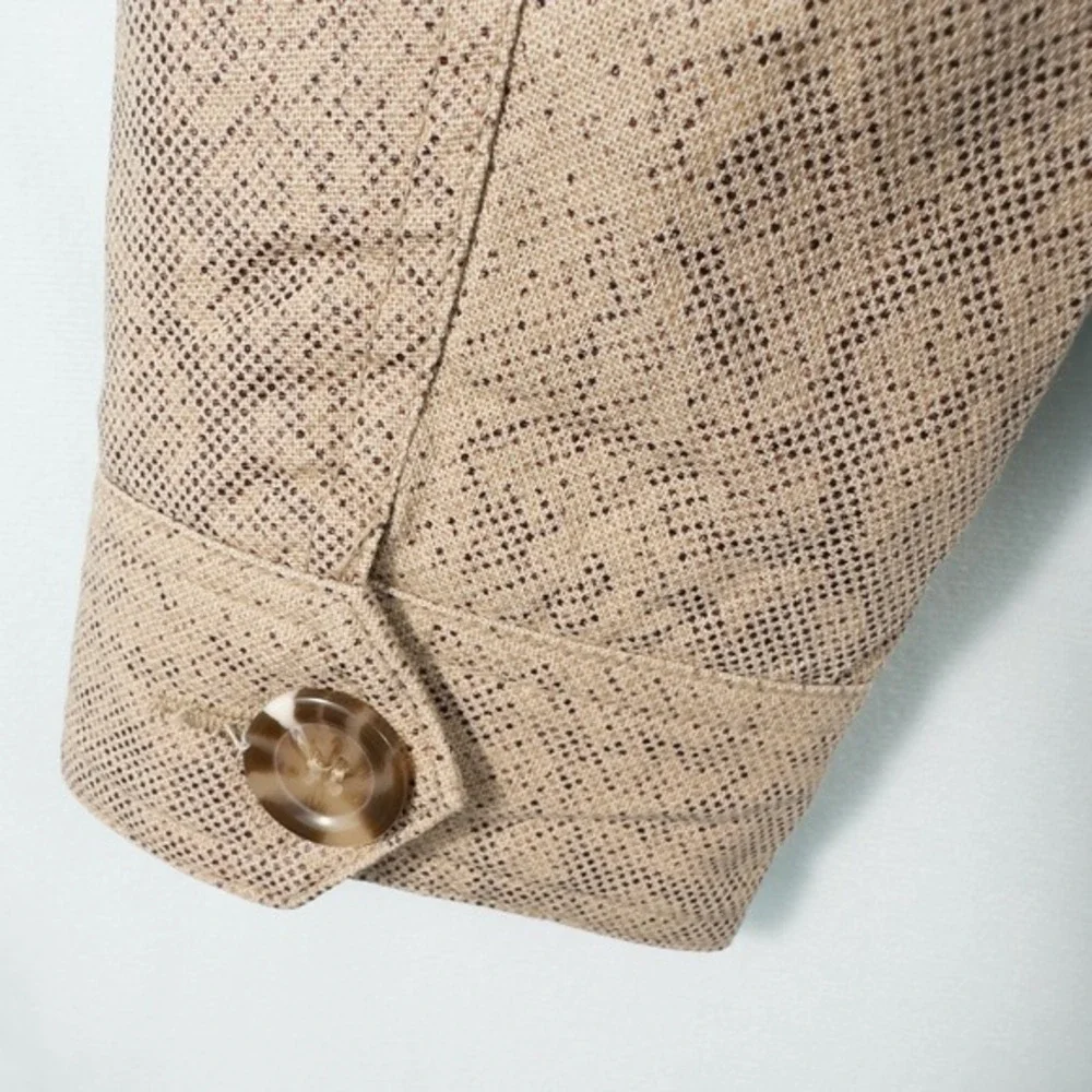 Worthington Linen Blend Blazer Jacket Women Size 14P Tan Snakeskin Lined Neutral